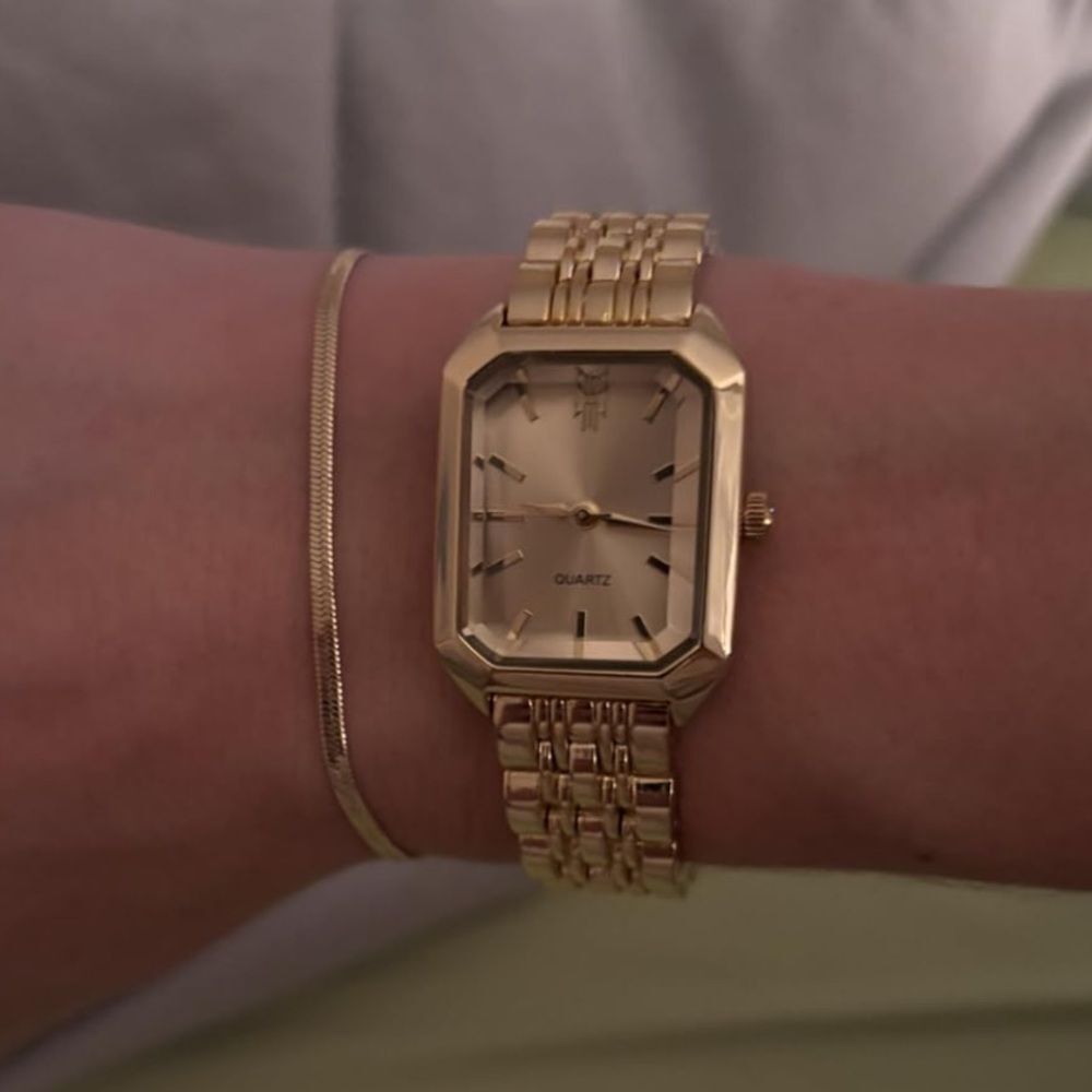 Vintage Gold Square Watch Quartz Women Steel Bracelet Dainty Analog White